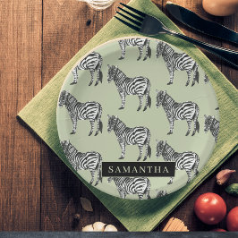 Oerwoud Zebra Wilde Patroon & Aangepaste Naam Papieren Bordje
