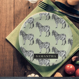Oerwoud Zebra Wilde Patroon & Aangepaste Naam Papieren Bordje