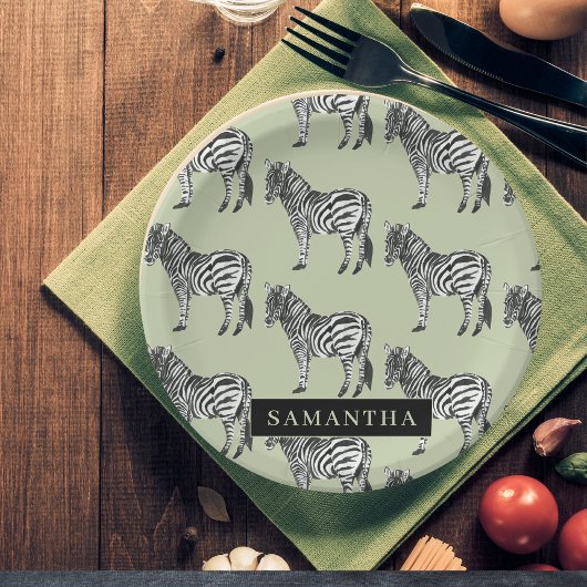 Oerwoud Zebra Wilde Patroon & Aangepaste Naam Papieren Bordje
