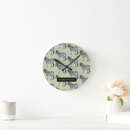 Oerwoud Zebra Wilde Patroon & Aangepaste Naam Ronde Klok