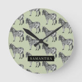 Oerwoud Zebra Wilde Patroon & Aangepaste Naam Ronde Klok (Voorkant)