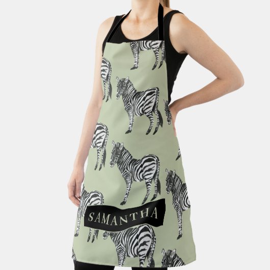 Oerwoud Zebra Wilde Patroon & Aangepaste Naam Schort (Insitu)