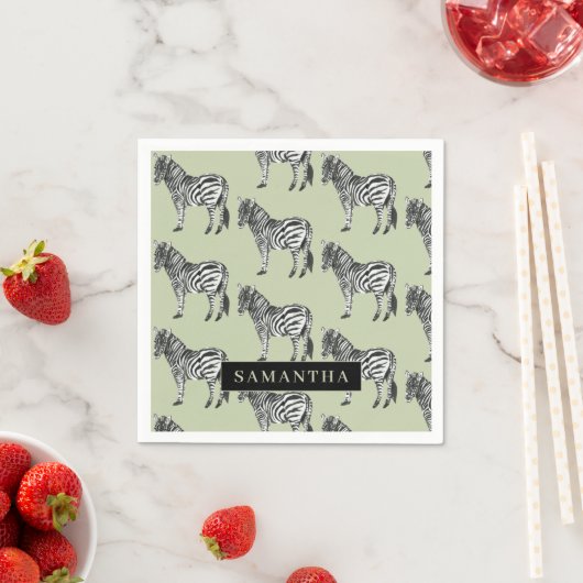 Oerwoud Zebra Wilde Patroon & Aangepaste Naam Servet (Insitu)