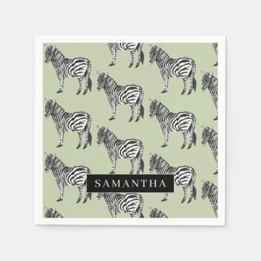 Oerwoud Zebra Wilde Patroon & Aangepaste Naam Servet (Voorkant)