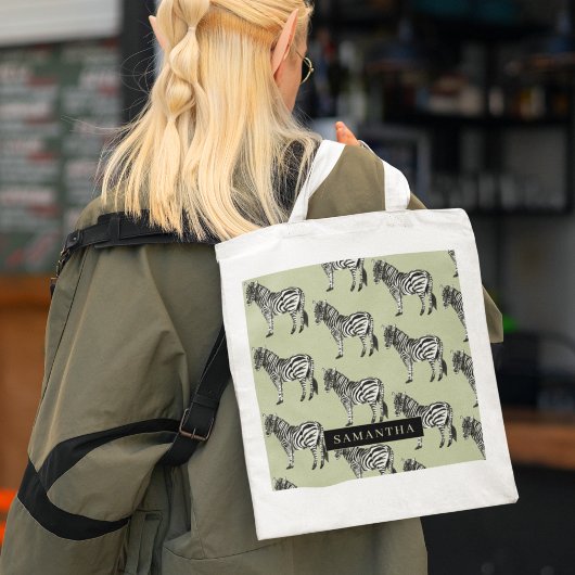 Oerwoud Zebra Wilde Patroon & Aangepaste Naam Tote Bag