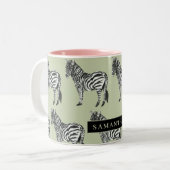 Oerwoud Zebra Wilde Patroon & Aangepaste Naam Tweekleurige Koffiemok (Voorkant links)