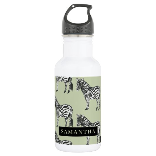 Oerwoud Zebra Wilde Patroon & Aangepaste Naam Waterfles (Voorkant)