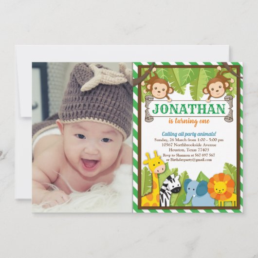 Oerwoud Zoo Animal Safari Adventure Birthday Foto Kaart (Voorkant)