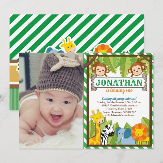 Oerwoud Zoo Animal Safari Adventure Birthday Foto Kaart (Voorkant / Achterkant)