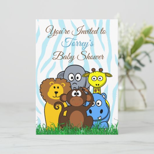 Oerwoud Zoo Dieren Baby shower Uitnodiging (Staand voorkant)