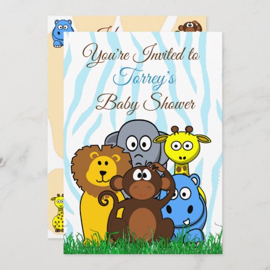Oerwoud Zoo Dieren Baby shower Uitnodiging (Voorkant / Achterkant)