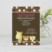 OERWOUD ZOO PARTY 5x7 Bruin/Roze Baby shower Kaart (Staand voorkant)