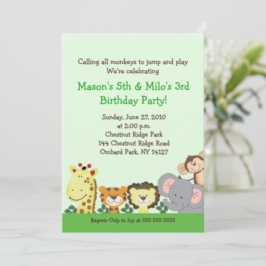 OERWOUD ZOO PARTY 5x7 Custom Birthday Uitnodiging (Staand voorkant)