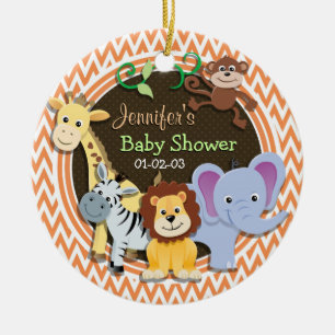 Oerwouden Baby shower; Oranje en witte Chevron Keramisch Ornament
