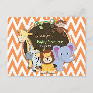 Oerwouden Baby shower; Oranje en witte Chevron Uitnodiging Briefkaart