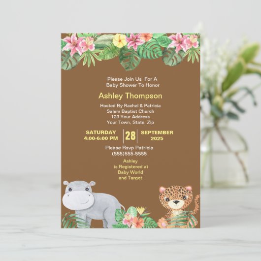 Oerwouden Baby shower Tropische bloemen Kaart (Staand voorkant)