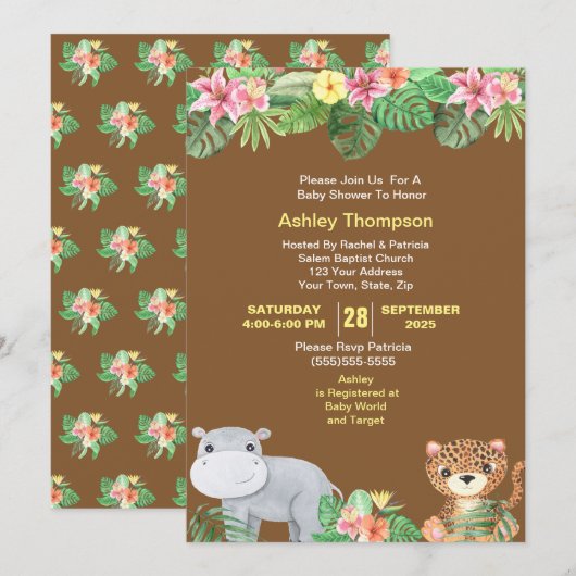 Oerwouden Baby shower Tropische bloemen Kaart (Voorkant / Achterkant)