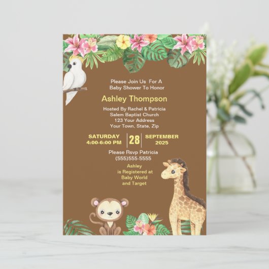 Oerwouden Baby shower Tropische bloemen Kaart (Staand voorkant)