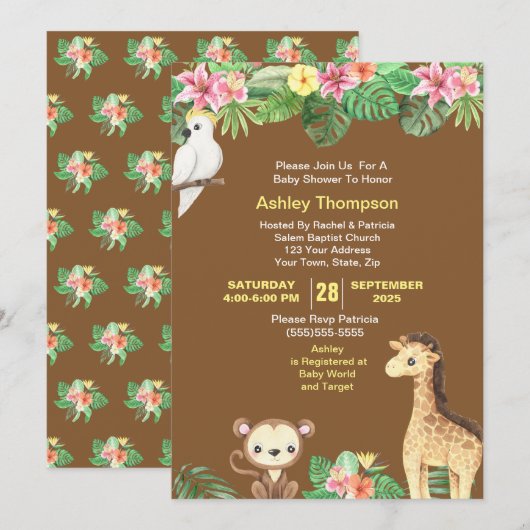 Oerwouden Baby shower Tropische bloemen Kaart (Voorkant / Achterkant)