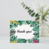 Oerwouden bladeren met roze en gele tropische bloe briefkaart (Staand voorkant)