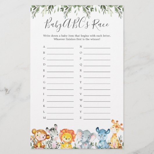 Oerwouden Dieren Baby shower ABC-ragma (Voorkant)