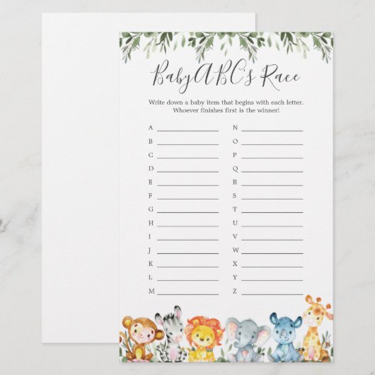 Oerwouden Dieren Baby shower ABC-ragma (Voorkant / Achterkant)