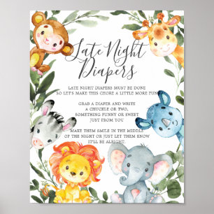 Oerwouden Dieren Baby shower Late Night Diapers Si Poster