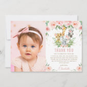 Oerwouden dieren blozen bloes 1 ste verjaardag fot bedankkaart (Voorkant)