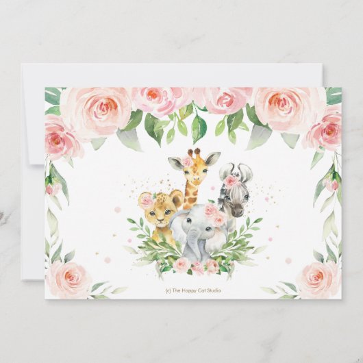 Oerwouden dieren blozen bloes 1 ste verjaardag fot bedankkaart (Achterkant)