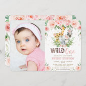 Oerwouden dieren blozen bloes 1 ste verjaardag fot kaart (Voorkant / Achterkant)