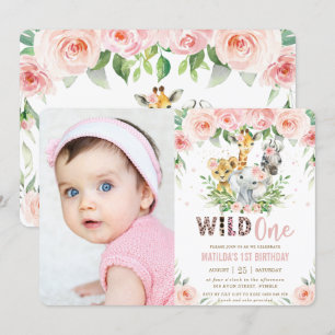 Oerwouden dieren blozen bloes 1 ste verjaardag fot kaart