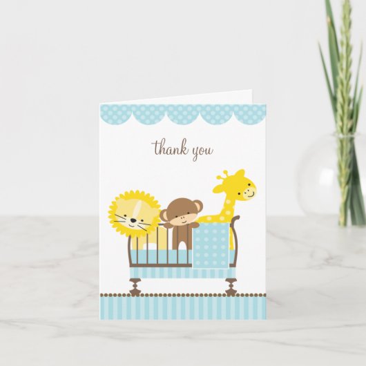 Oerwouden dieren in een Wieg (blauw) Note Cards Bedankkaart (Voorkant)