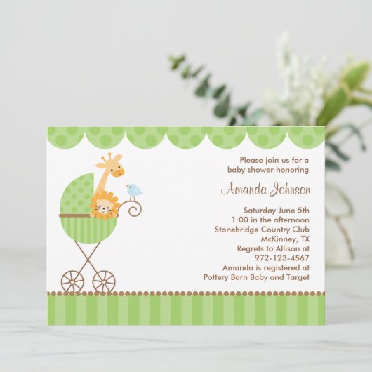 Oerwouden dieren in groene roller-uitnodigingen kaart (Staand voorkant)