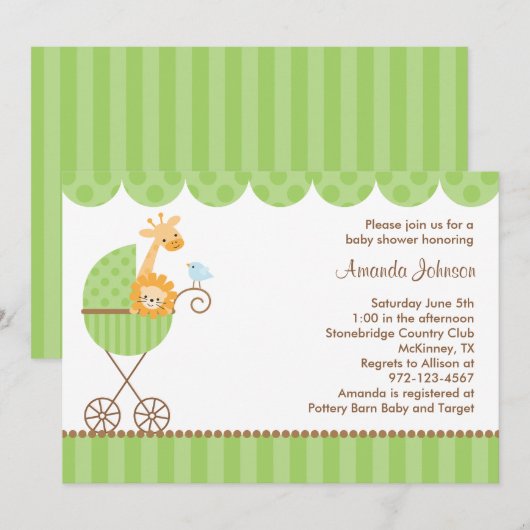 Oerwouden dieren in groene roller-uitnodigingen kaart (Voorkant / Achterkant)