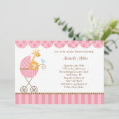 Oerwouden dieren in roze Stroller-uitnodigingen Kaart (Staand voorkant)