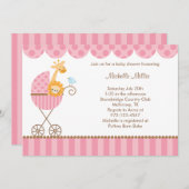 Oerwouden dieren in roze Stroller-uitnodigingen Kaart (Voorkant / Achterkant)