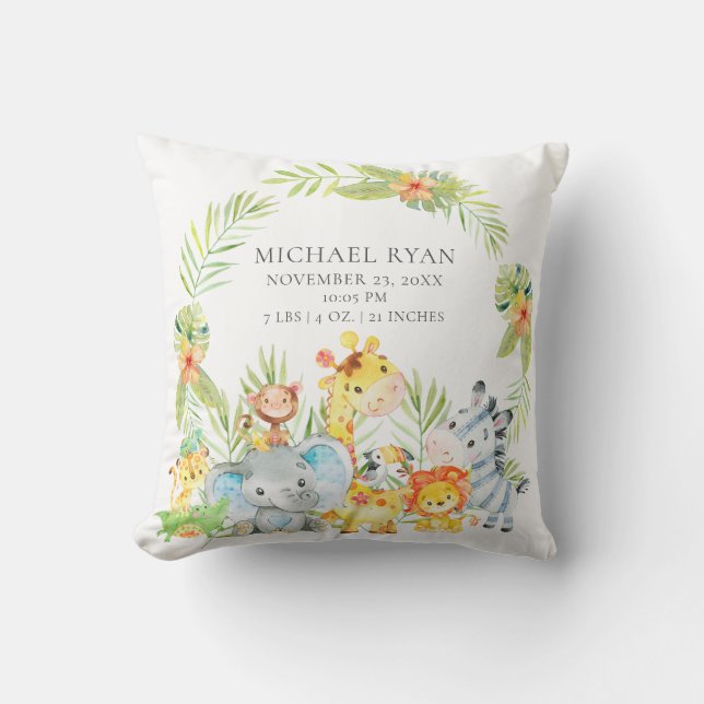 Oerwouden dieren koeien Baby geboorte stats pillow Kussen (Voorkant)