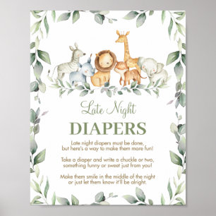 Oerwouden Dieren 's nachts Baby showers Poster
