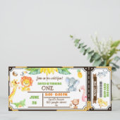 Oerwouden dieren Safari Boy First Birthday Ticket Kaart (Staand voorkant)