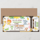 Oerwouden dieren Safari Boy First Birthday Ticket Kaart (Voorkant / Achterkant)