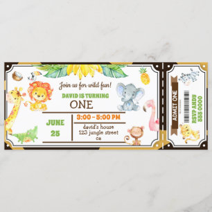 Oerwouden dieren Safari Boy First Birthday Ticket Kaart