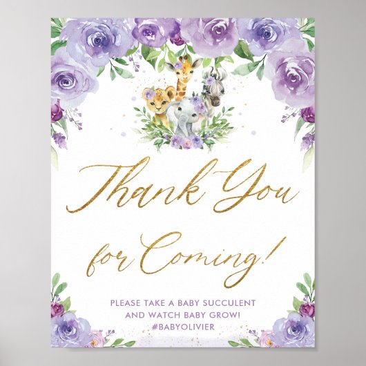 Oerwouden dieren Safari Paars Floral Hartelijk dan Poster (Voorkant)