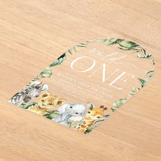 Oerwouden dieren, Safari, Wild One, Eerste Dag Acryl Uitnodigingen (Laagn)