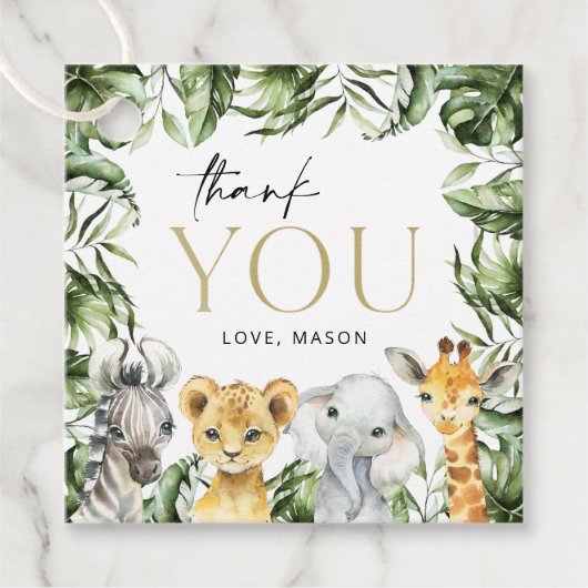 Oerwouden dieren, Safari, Wild One, Eerste Dag Bedankjes Labels (Voorkant)