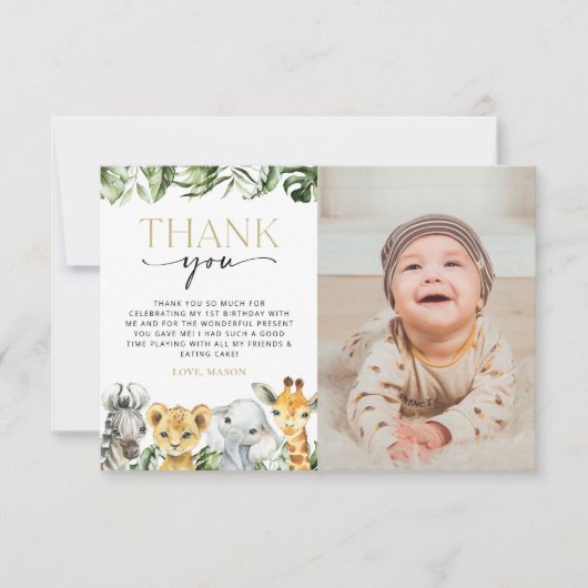 Oerwouden dieren, Safari, Wild One, Eerste Dag Bedankkaart (Voorkant)