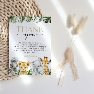 Oerwouden dieren, Safari, Wild One, Eerste Dag Bedankkaart