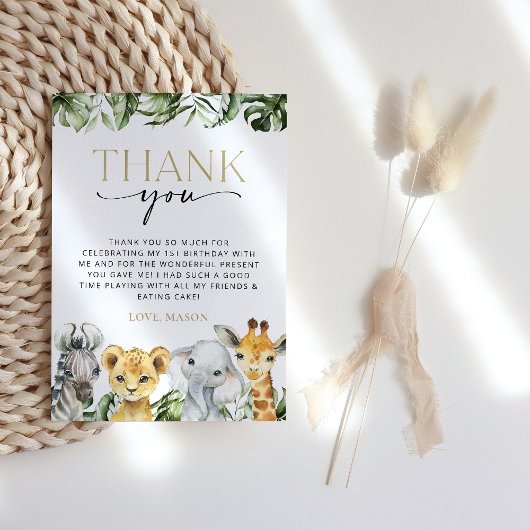 Oerwouden dieren, Safari, Wild One, Eerste Dag Bedankkaart