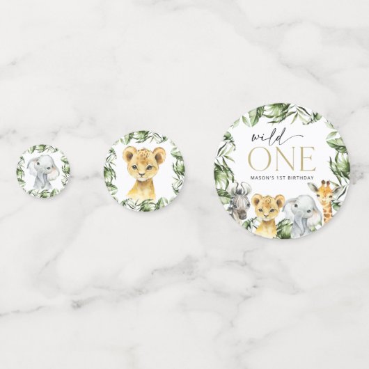 Oerwouden dieren, Safari, Wild One, Eerste Dag Confetti (Achterkanten)