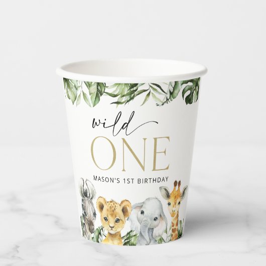 Oerwouden dieren, Safari, Wild One, Eerste Dag Papieren Bekers (Voorkant)