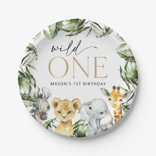 Oerwouden dieren, Safari, Wild One, Eerste Dag Papieren Bordje (Voorkant)